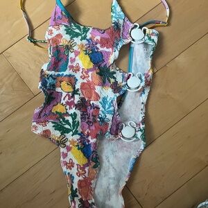 Colorful Floral Swimsuit with Shell Accents